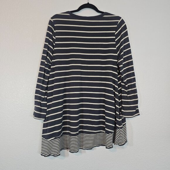 Logo By Lori Goldstein Tunic Blouse Top Women Large Gray Striped Pocket Hi Low - Picture 4 of 10